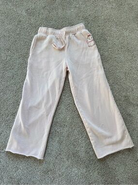 Disney Womens XS Sweatpants Aristocrats Light Pink Marie Cat Raw Edge Wide Leg